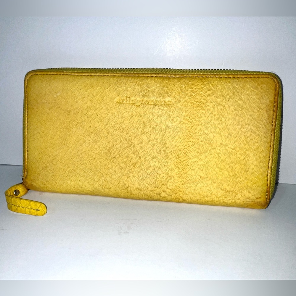 Arlington Milne Yellow Snake Leather Large‎ Wallet Zip Card Slots